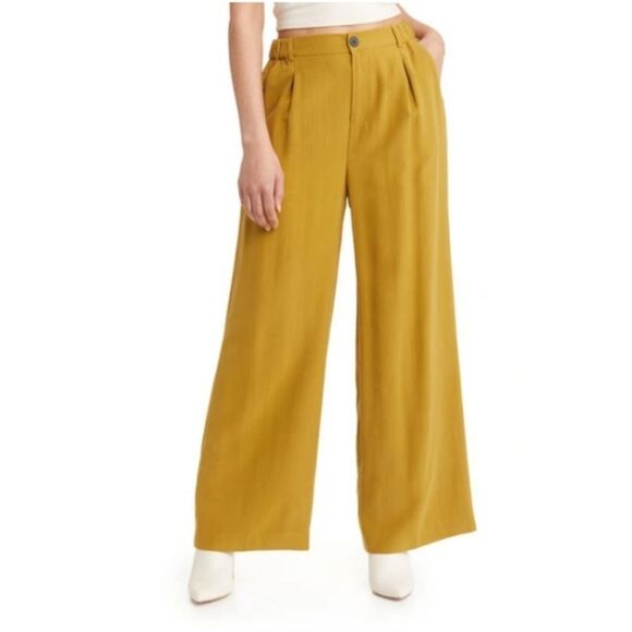 OPEN EDIT Twill Wide Leg Trousers In Olive Ecru NWT Sz L - Picture 5 of 5